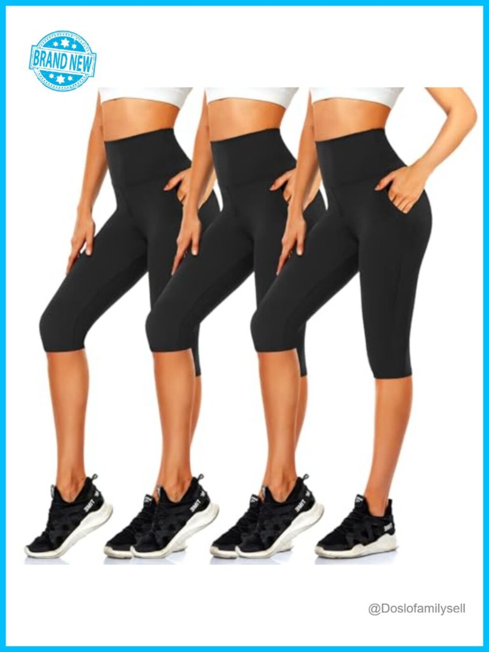 3 Pack Capri Leggings High Waisted Knee Length Yoga Biker Shorts